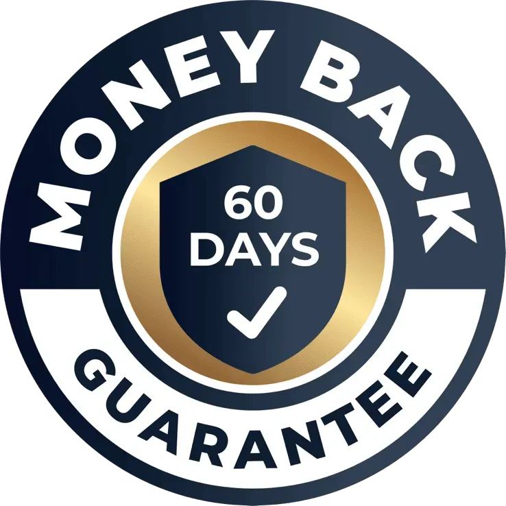 Official 60-day 100% money-back guarantee gold seal for Presgera orders.